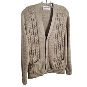 Vintage Career Club Size L Cardigan Grandpa Cable Knit Button Up  V neck Pockets